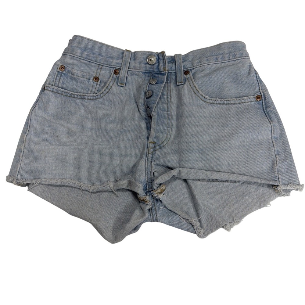 Levi 501 Original High Rise Cutoff Denim Shorts Light Wash Blue W26